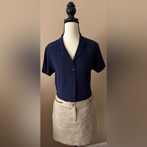 Michael Kors Cream Mini Skirt with attached gold side belts Size 8 Made in Italy